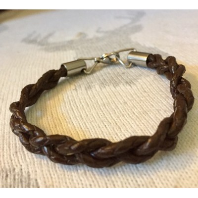 Bracelet simple tressé en cuir brun